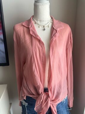 Light Pink Tie-Front Women's Swim Coverup